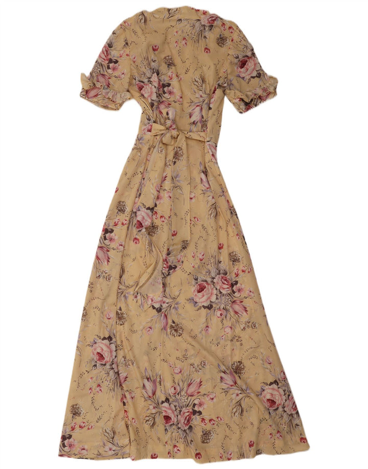 Abito lungo da donna vintage UK 12 floreale beige medio