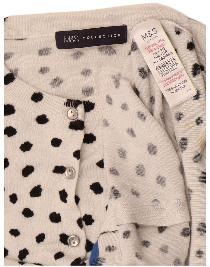 Maglione cardigan da donna Marks & Spencer UK 10 piccola viscosa maculata bianca
