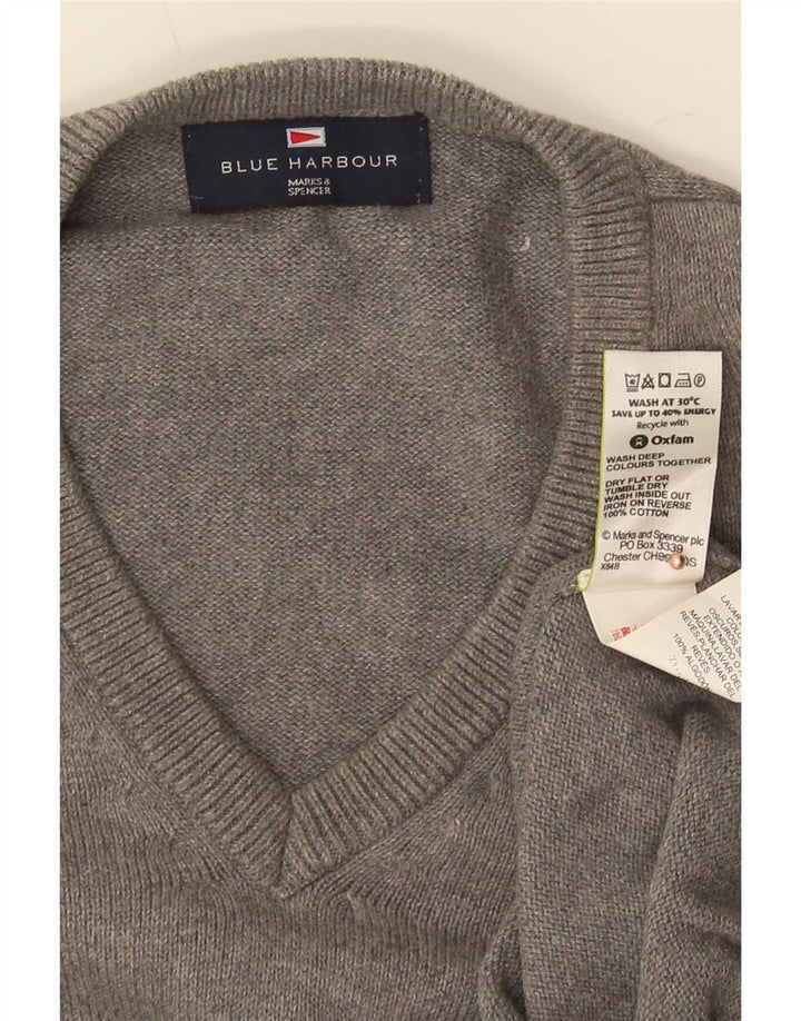 Maglione da uomo Marks & Spencer con scollo a V blu Harbour in cotone grigio medio