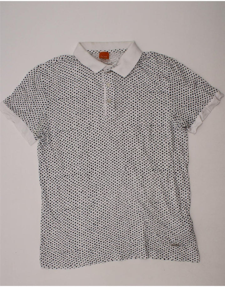 HUGO BOSS Mens Polo Shirt Small White Spotted Cotton Vintage Hugo Boss and Second-Hand Hugo Boss from Messina Hembry 