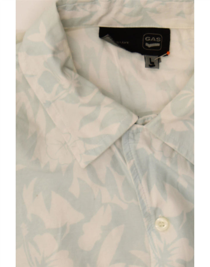GAS Mens Short Sleeve Shirt Large Blue Floral Cotton Vintage Gas and Second-Hand Gas from Messina Hembry 
