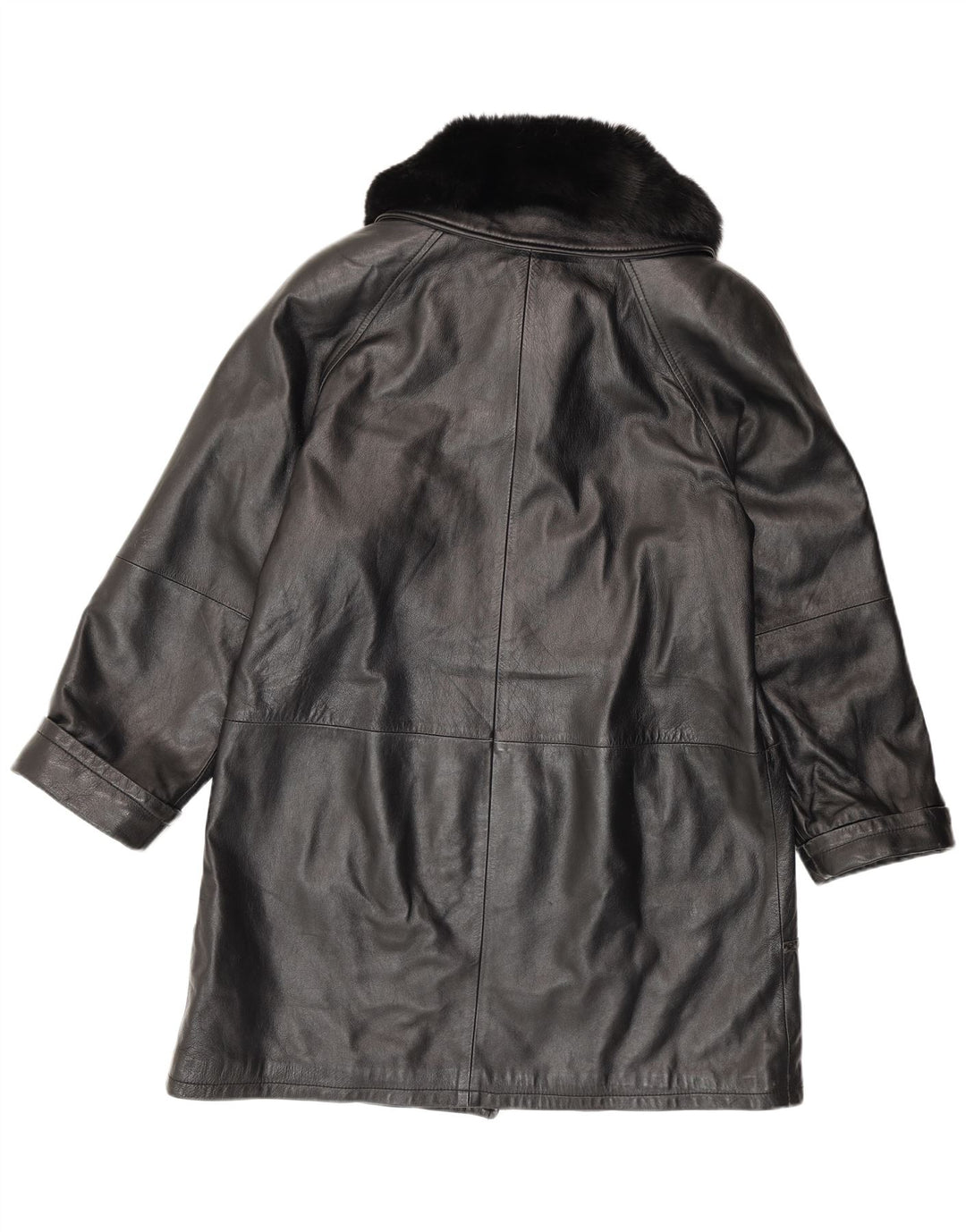 Cappotto in pelle vintage da donna vestibilità ampia IT 42 in pelle nera media