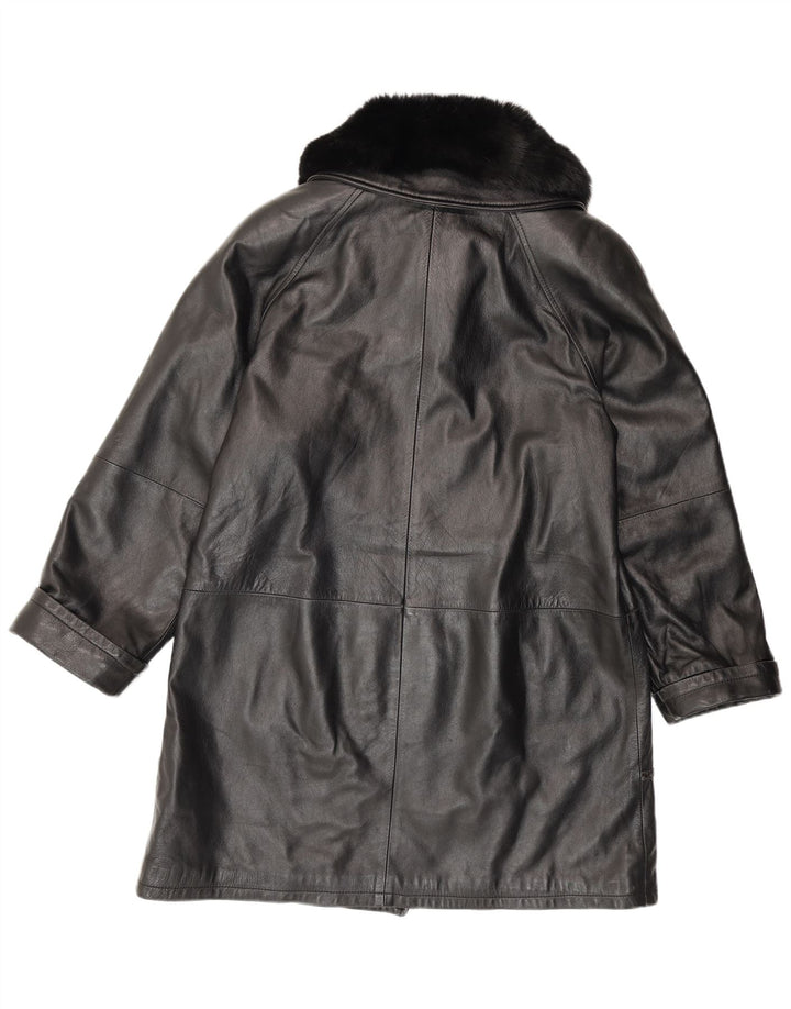 Cappotto in pelle vintage da donna vestibilità ampia IT 42 in pelle nera media