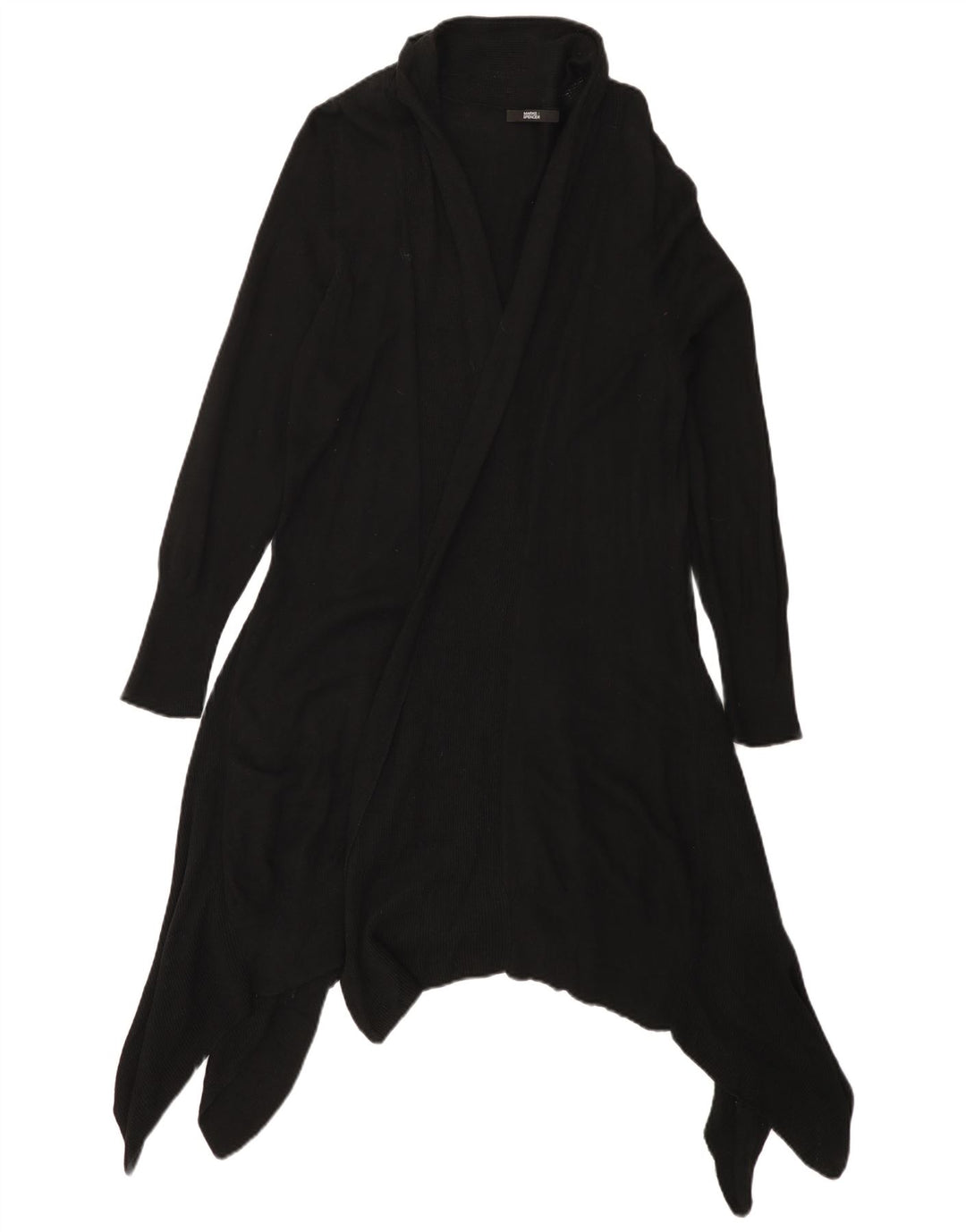 Maglione cardigan aperto lungo da donna Marks & Spencer UK 16 grande nero