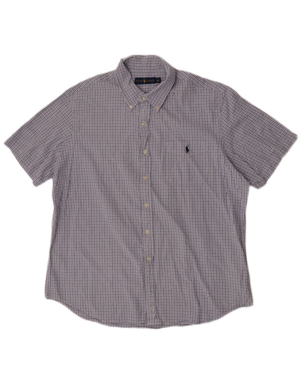 Camicia a maniche corte da uomo Ralph Lauren XL in cotone a quadri blu