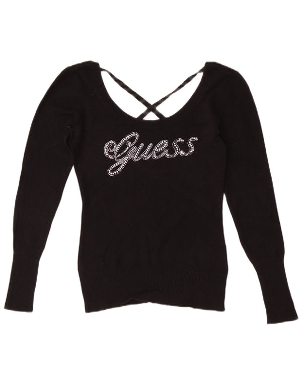Guess Camicetta a maniche lunghe grafica da donna Top UK 8 Small Nera