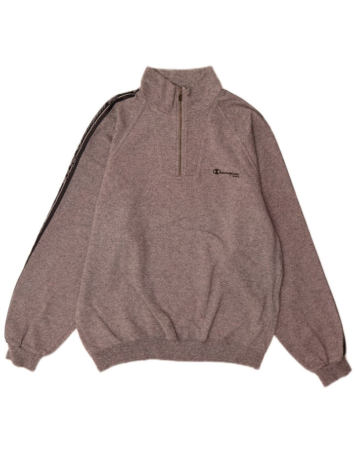 Felpa Champion da uomo con grafica con zip e collo, maglione grande, colore grigio