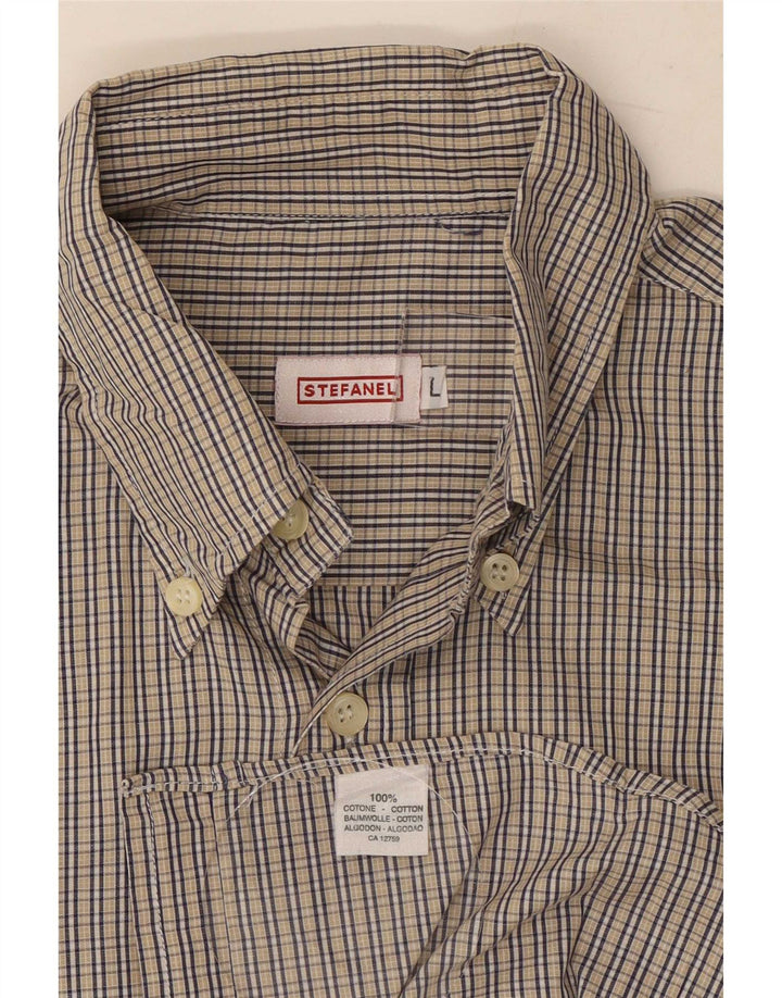Camicia da uomo Stefanel grande in cotone a quadri beige
