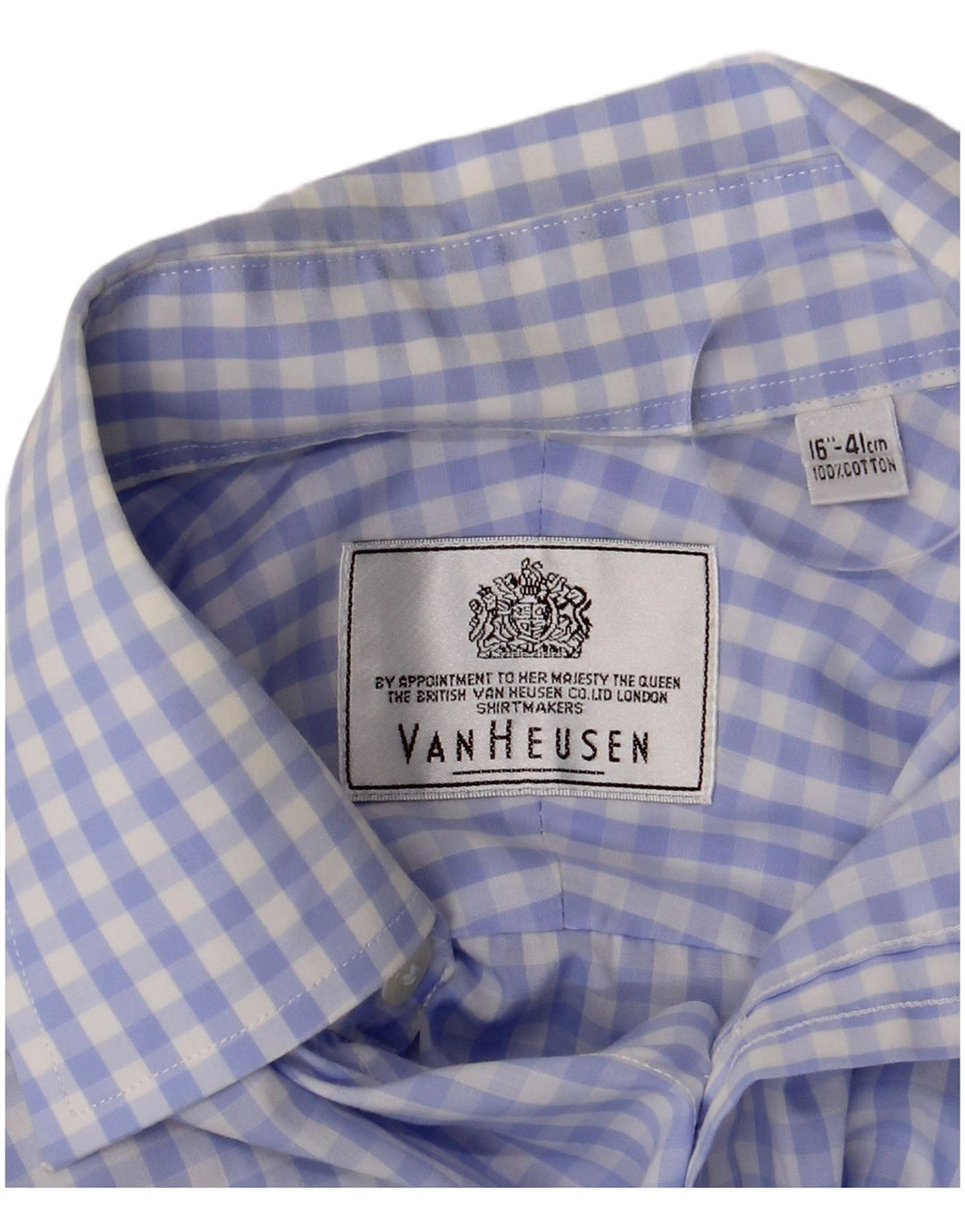 Camicia da uomo Van Heusen taglia 41 16 grande cotone a quadretti blu