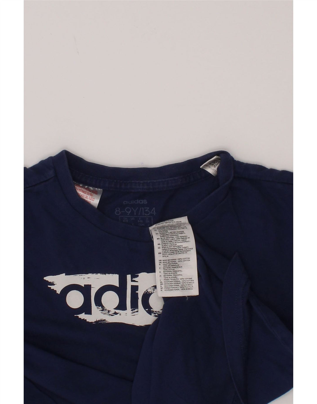 Maglietta grafica Adidas da ragazzo, 8-9 anni, in cotone blu navy