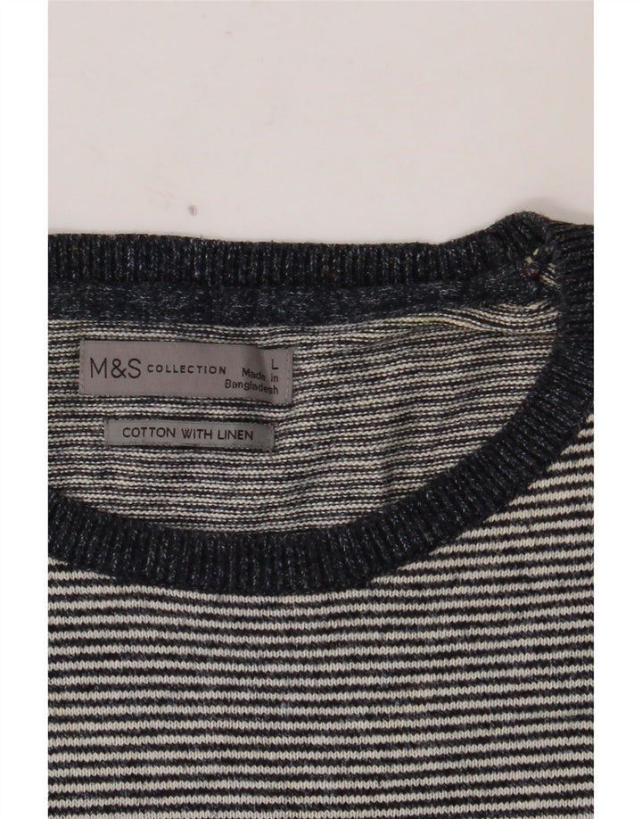 MARKS & SPENCER Maglione maglione girocollo da uomo grande gessato blu navy