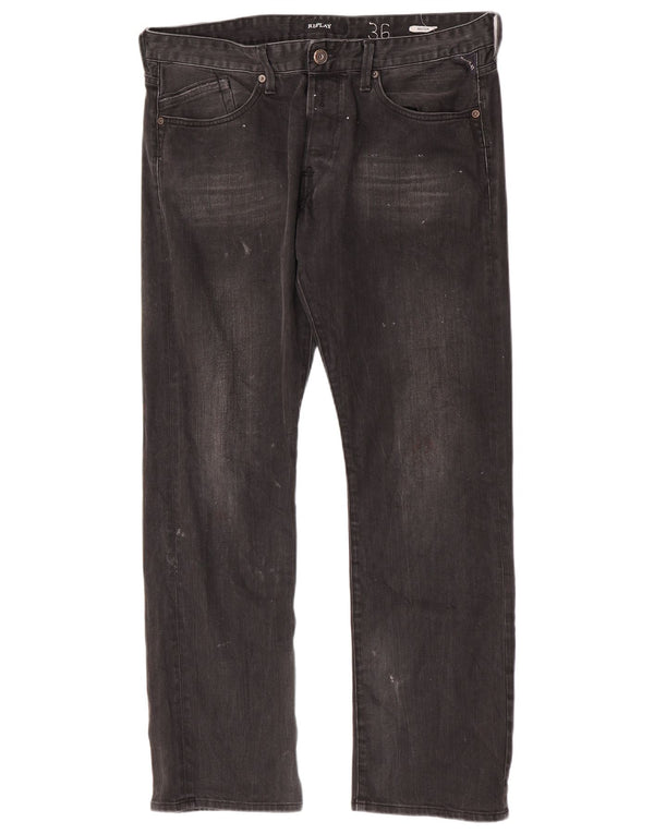 Replay Jeans dritti Waitom da uomo W36 L32 cotone nero