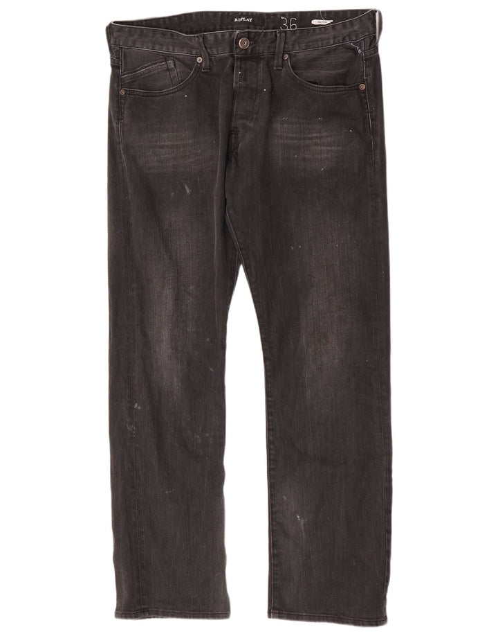 Replay Jeans dritti Waitom da uomo W36 L32 cotone nero