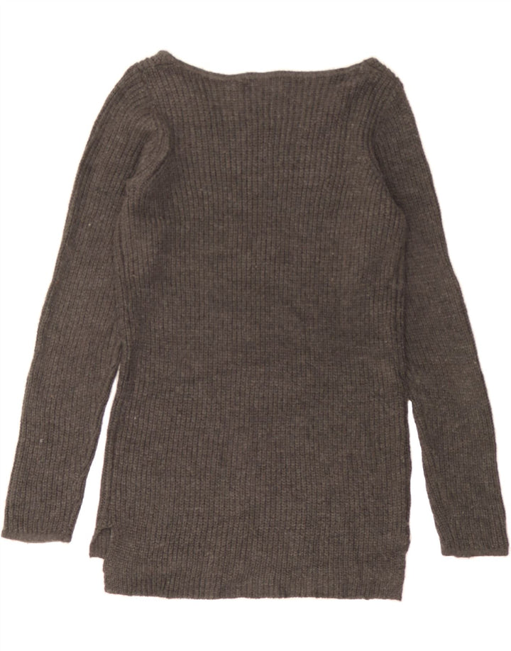 MOSSIMO Womens Longline Boat Neck Jumper Sweater UK 10 Small Grey Acrylic Vintage Mossimo and Second-Hand Mossimo from Messina Hembry 