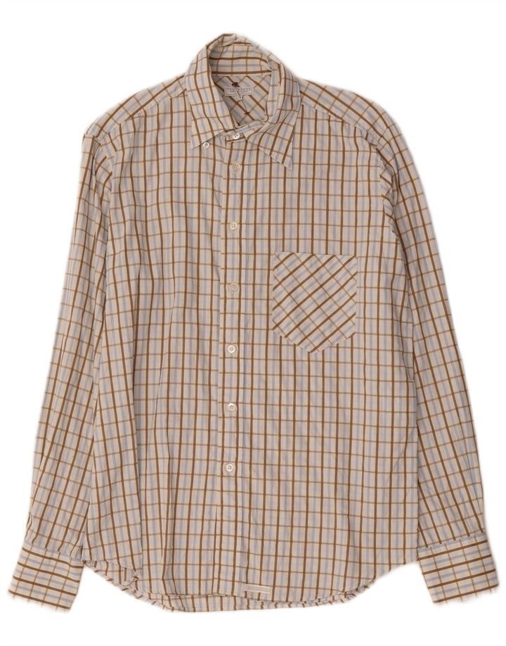 Camicia da uomo Ted Baker taglia 3 cotone a quadri beige medio