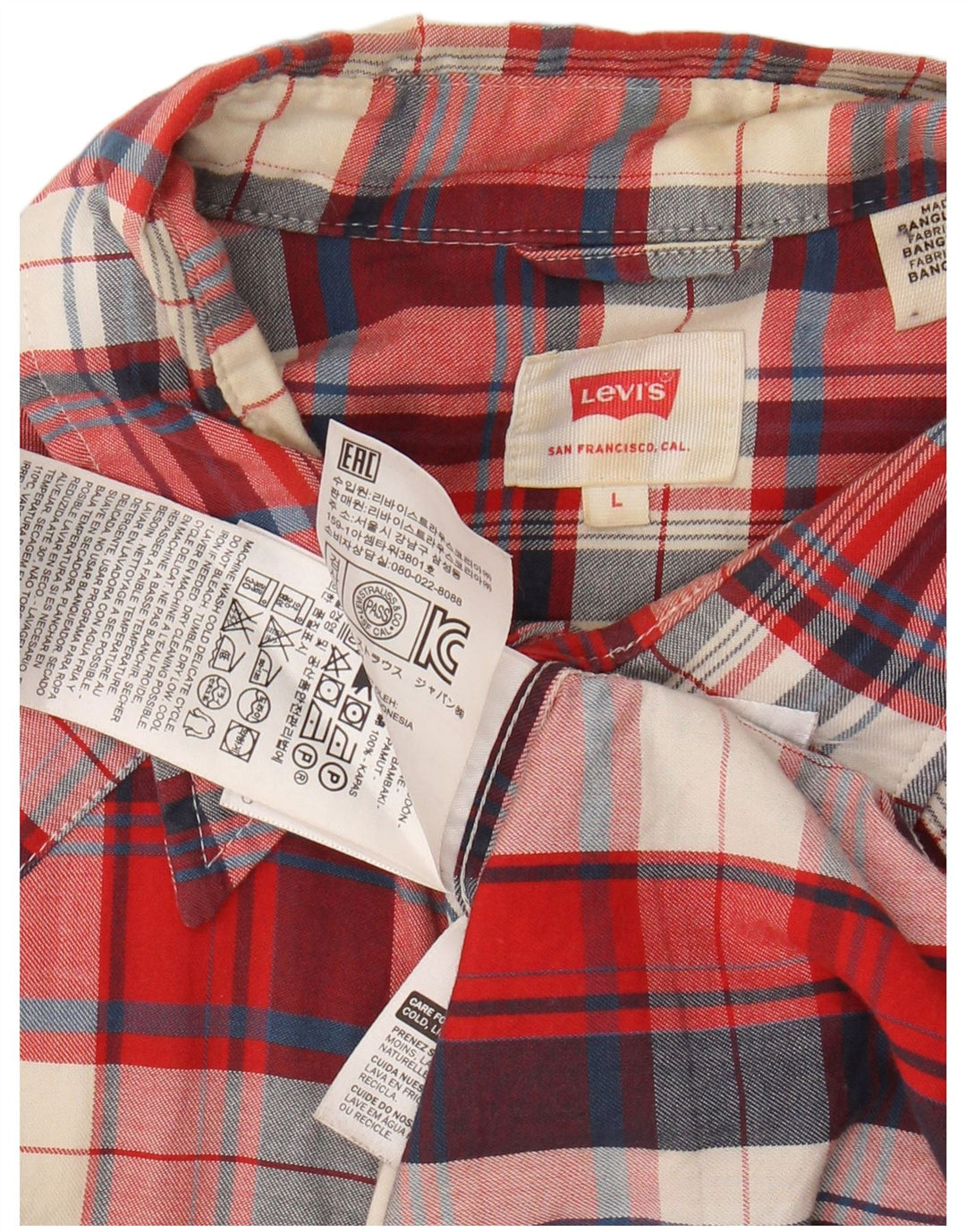 LEVI'S Camicia da uomo in flanella di cotone a quadri rossi grandi