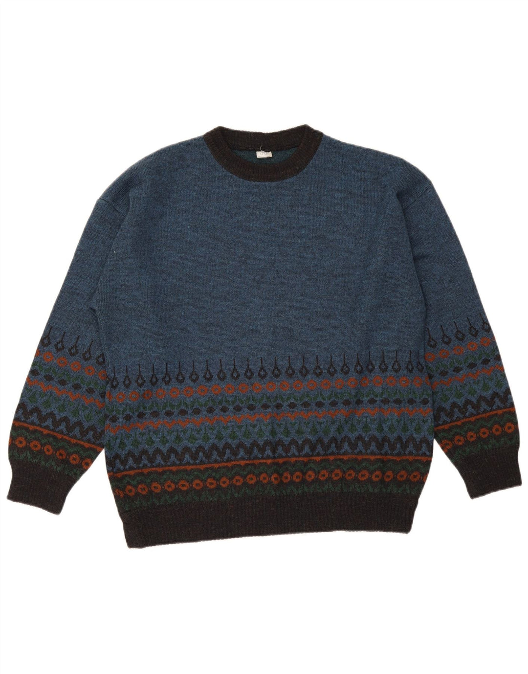 Maglione maglione girocollo da uomo vintage blu medio Fair Isle