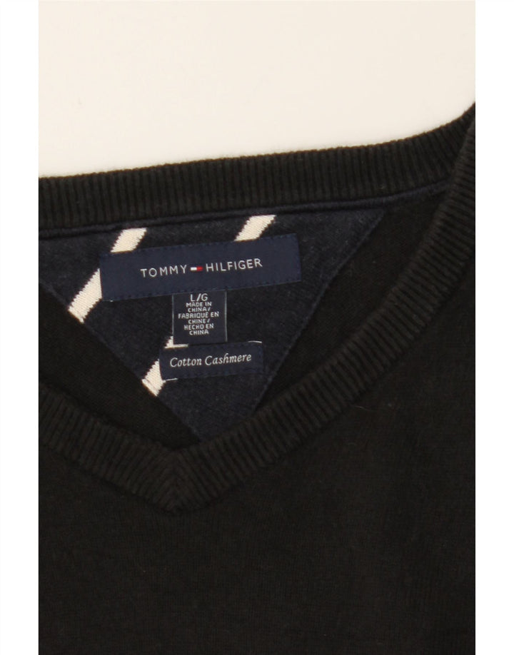 TOMMY HILFIGER Mens V-Neck Jumper Sweater Large Black Cotton Vintage Tommy Hilfiger and Second-Hand Tommy Hilfiger from Messina Hembry 