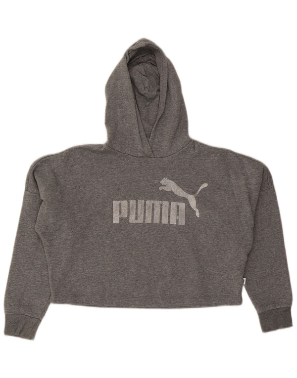 Felpa con cappuccio corta grafica per ragazze Puma 11-12 anni in cotone grigio
