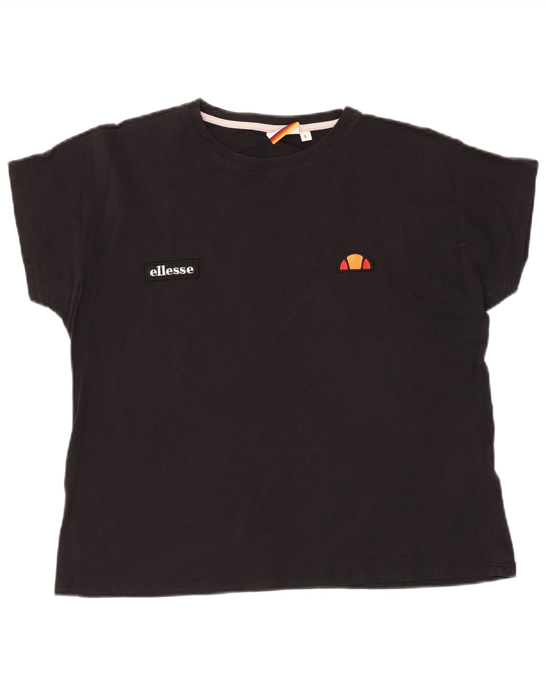 ELLESSE T-shirt Heritage da donna UK 14 grande cotone nero