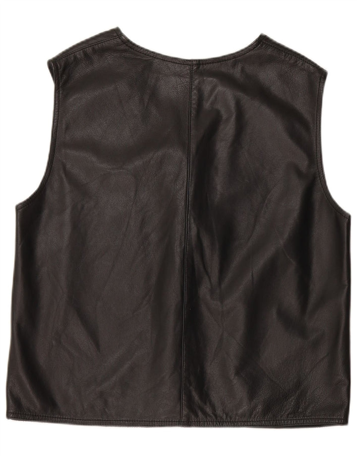 Gilet in pelle da donna vintage UK 14 medio nero