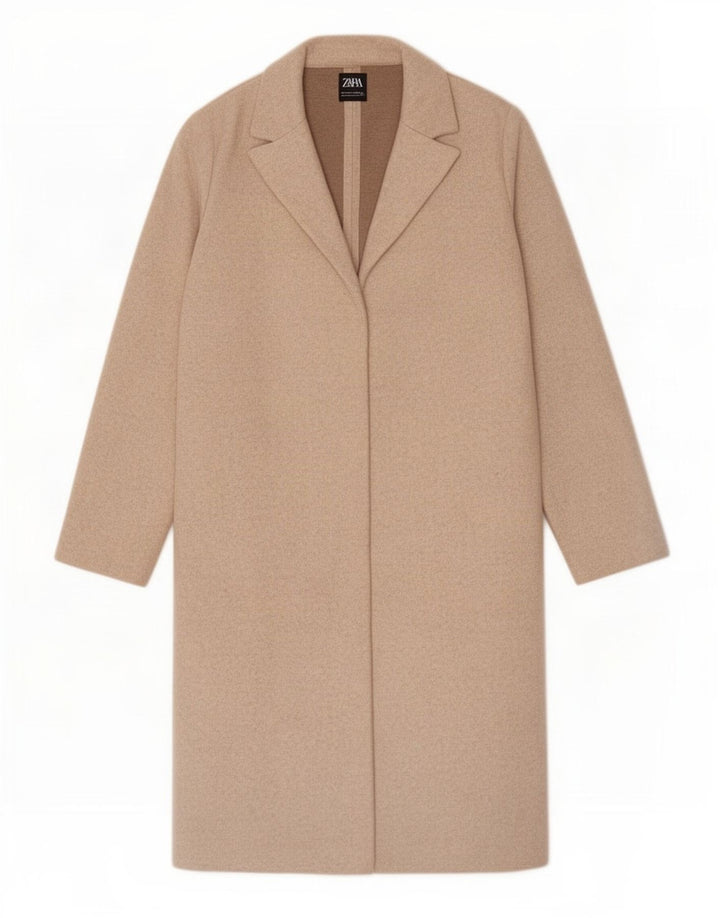Soprabito aperto da donna Zara UK 16 grande poliestere beige