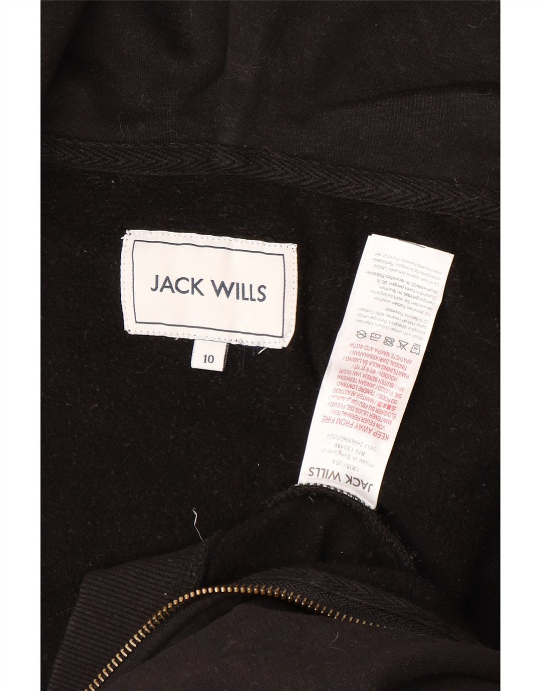 JACK WILLS Maglione con cappuccio e zip corto oversize da donna UK 10 Piccolo Nero