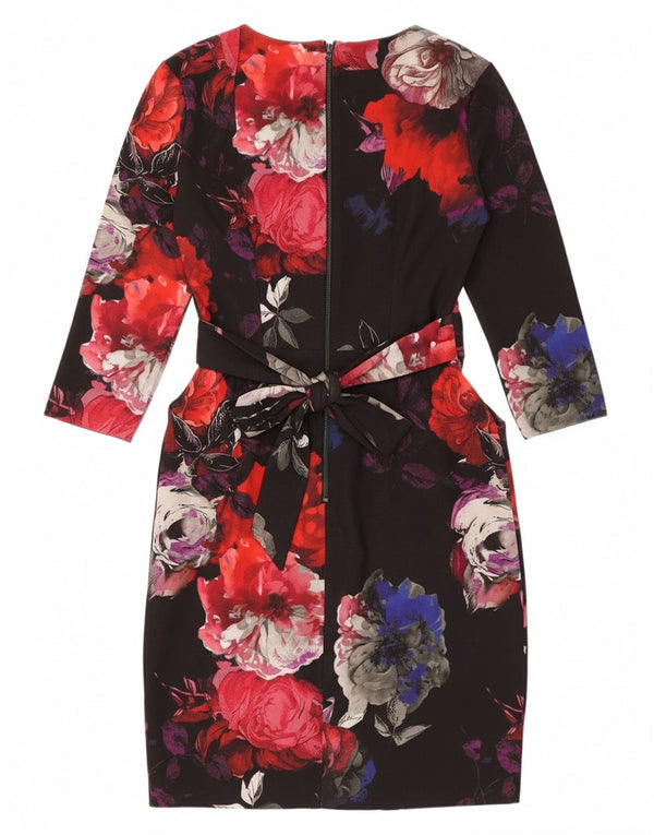 CLOSET Womens 3/4 Sleeve Sheath Dress UK 8 Small Black Floral Polyester