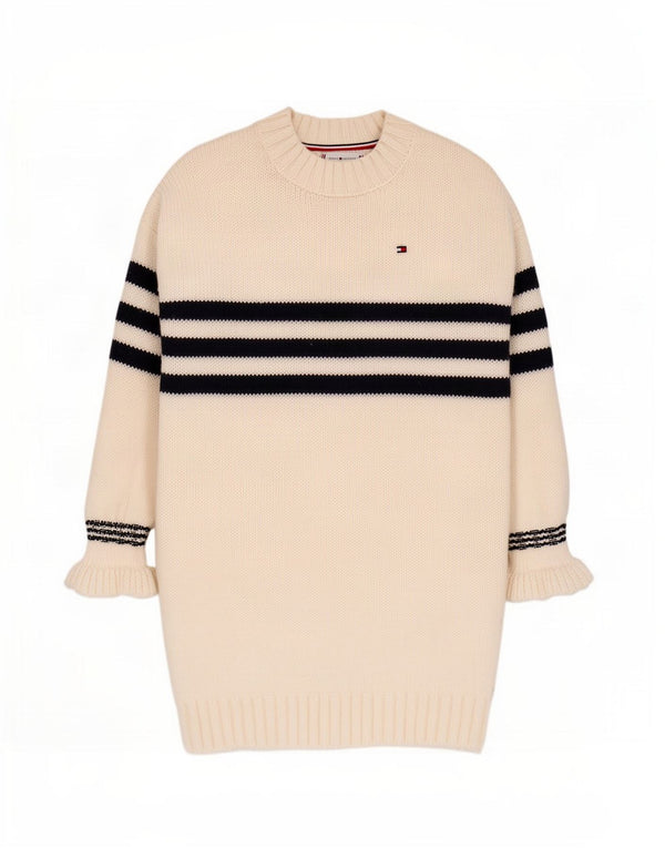 Abito maglione per bambina a maniche lunghe Tommy Hilfiger 7-8 anni a righe bianche