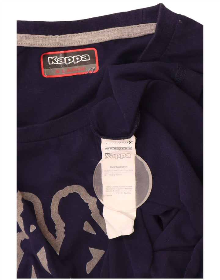 Top grafico da uomo Kappa a maniche lunghe XL in cotone blu navy