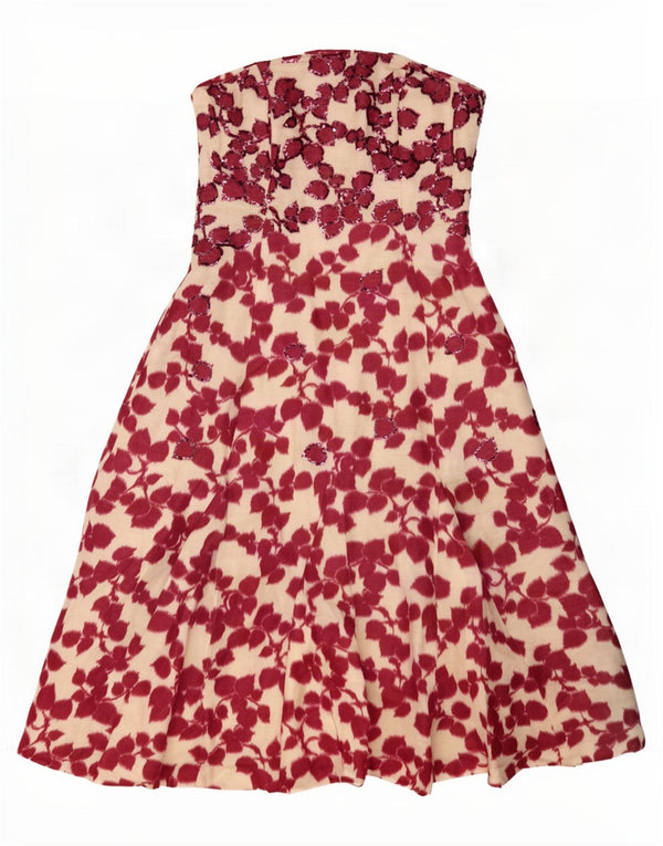 Abito senza spalline da donna Coast UK 12 Lino floreale bordeaux medio