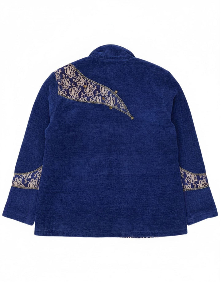 Giacca blazer a 4 bottoni da donna Indigo Moon IT 46 grande viscosa floreale blu