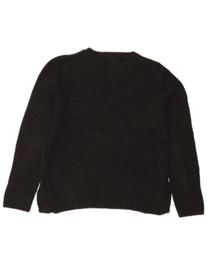 Maglione da donna con scollo a V Eddie Bauer UK 14 cotone nero medio