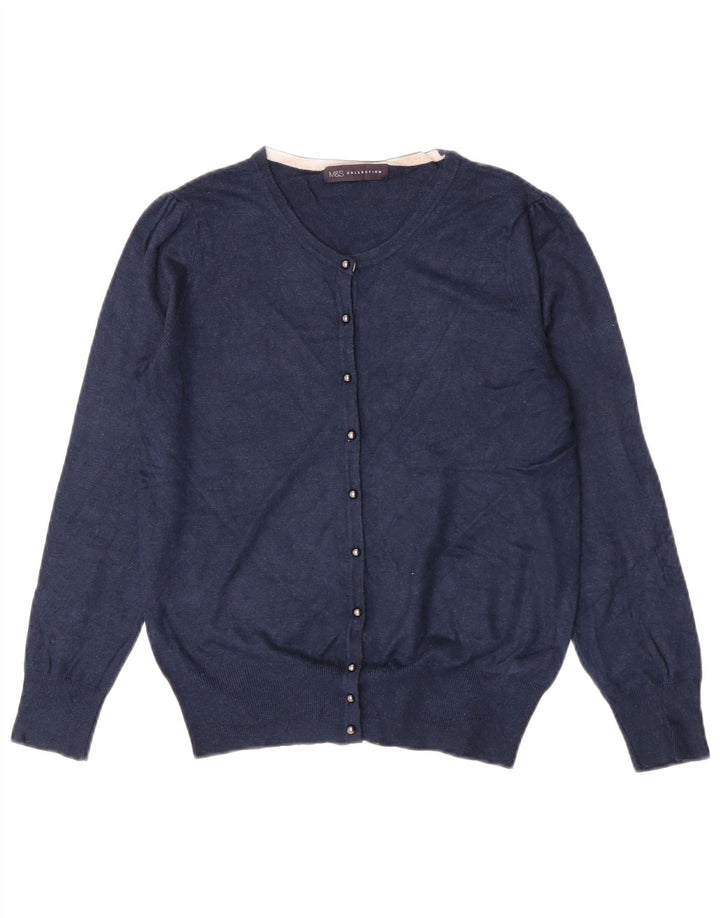Maglione cardigan da donna Marks & Spencer UK 12 Viscosa blu navy medio