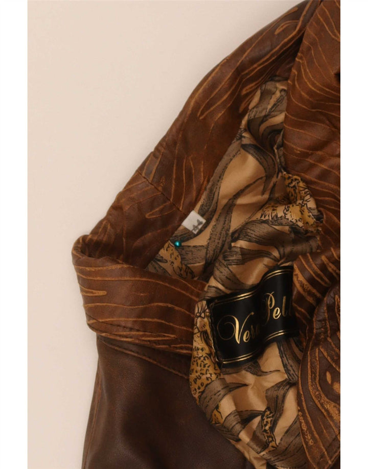 Giacca bomber in pelle da donna vintage IT 44 Biker tie dye marrone medio