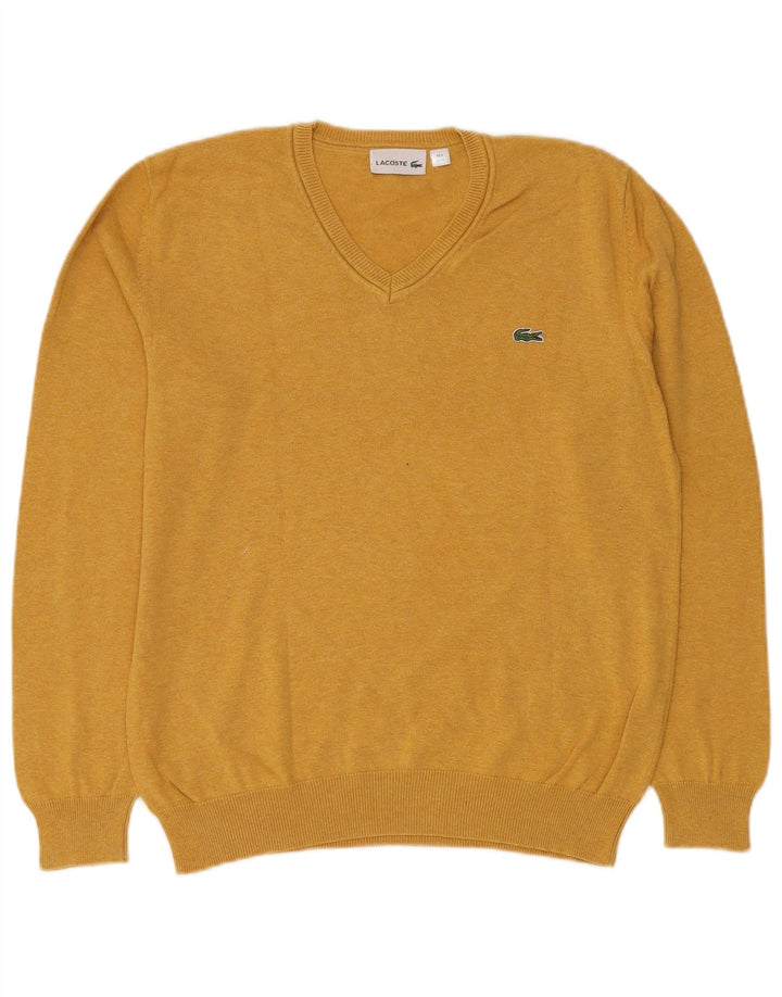 LACOSTE Maglione da uomo con scollo a V taglia 5 grande in cotone giallo