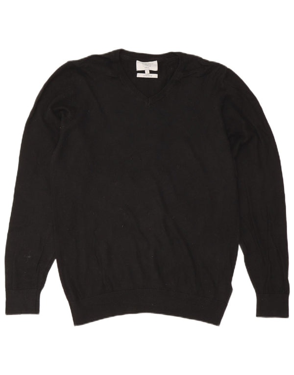 Maglione da uomo Marks & Spencer vestibilità regolare con scollo a V piccolo cotone nero