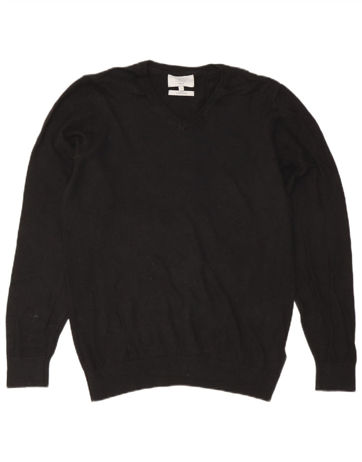 Maglione da uomo Marks & Spencer vestibilità regolare con scollo a V piccolo cotone nero