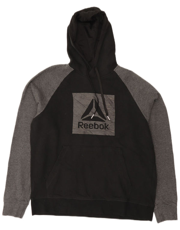 Felpa con cappuccio grafica da uomo Reebok, grande, in cotone color block nero