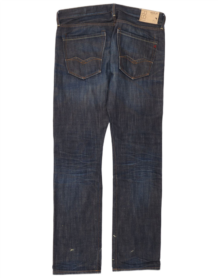 Replay Jeans dritti Waitom da uomo W36 L36 cotone blu navy