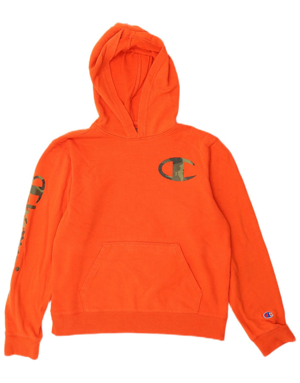 Felpa con cappuccio grafica Champion da ragazzo 13-14 anni XL in cotone arancione