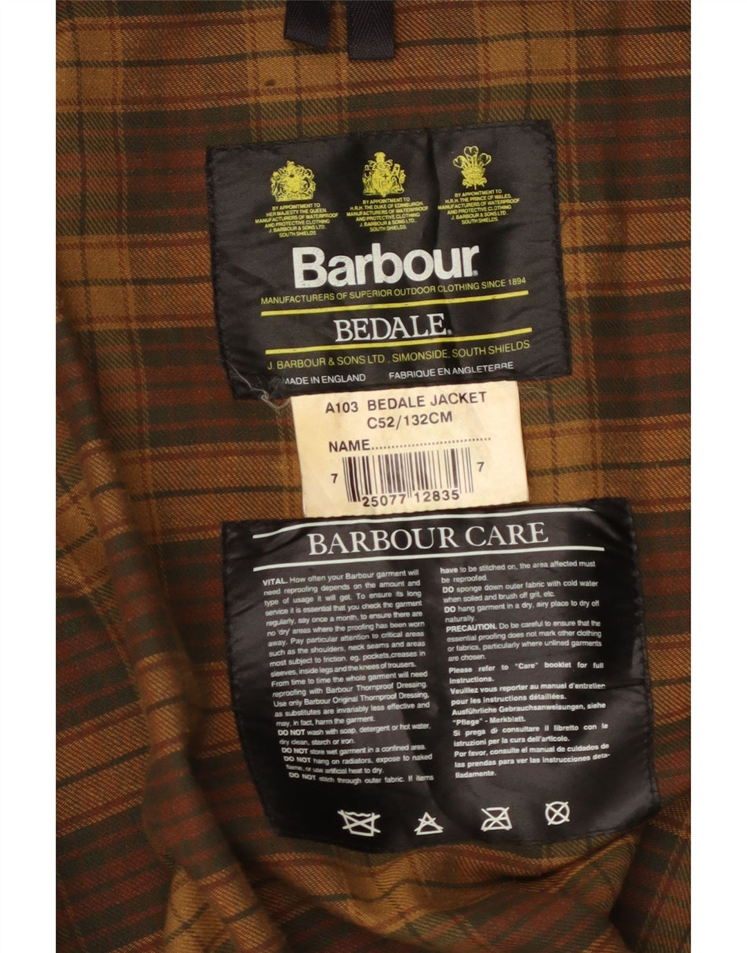 BARBOUR Giacca da uomo in cotone cerato Bedale taglia 52 2XL cotone marrone