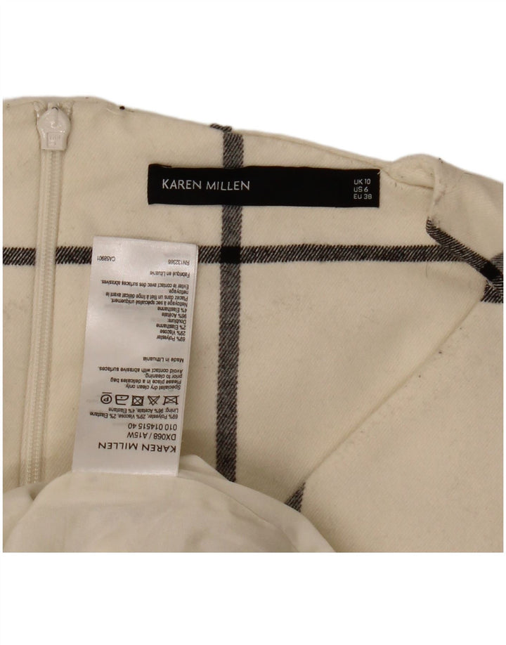 Abito tubino da donna Karen Millen UK 10 Piccolo poliestere a quadri bianco sporco