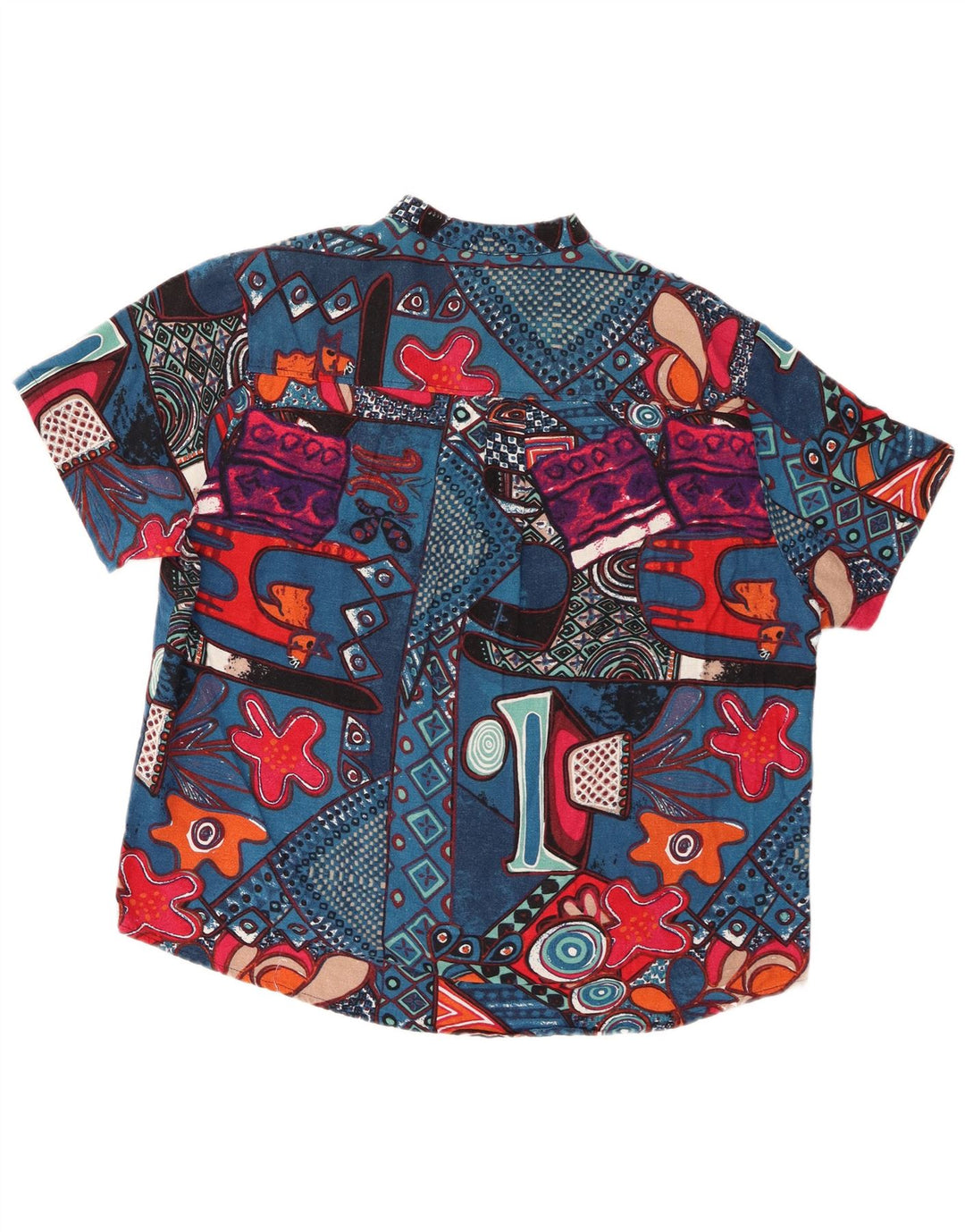 Camicia pullover a maniche corte da uomo vintage grande geometrica multicolore