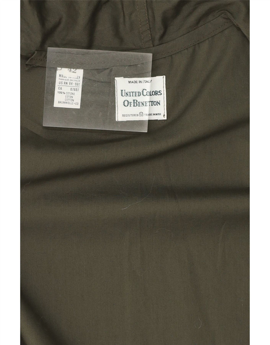 BENETTON Womens Crop Cardigan Top IT 42 Medium Khaki Cotton Vintage Benetton and Second-Hand Benetton from Messina Hembry 