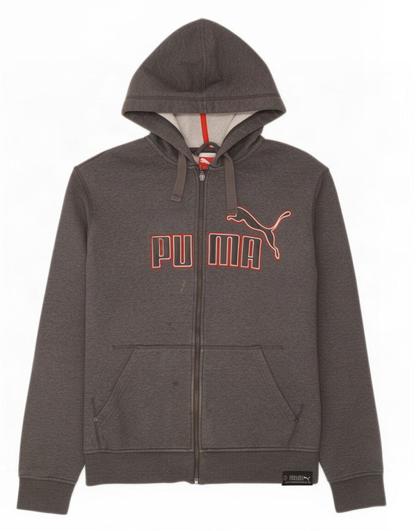 Felpa con cappuccio e zip grafica da uomo Puma in cotone grigio medio