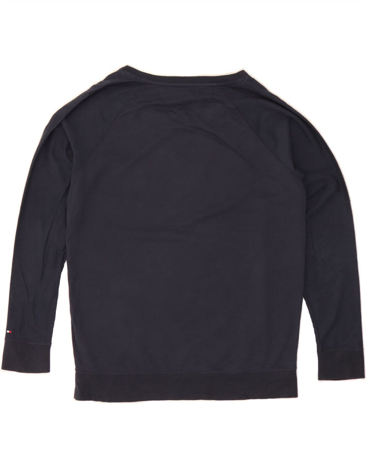 TOMMY HILFIGER Mens Graphic Sweatshirt Jumper Small Navy Blue Cotton Vintage Tommy Hilfiger and Second-Hand Tommy Hilfiger from Messina Hembry 