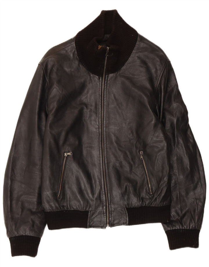 Giacca bomber da donna vintage in pelle IT 50 grande in pelle nera