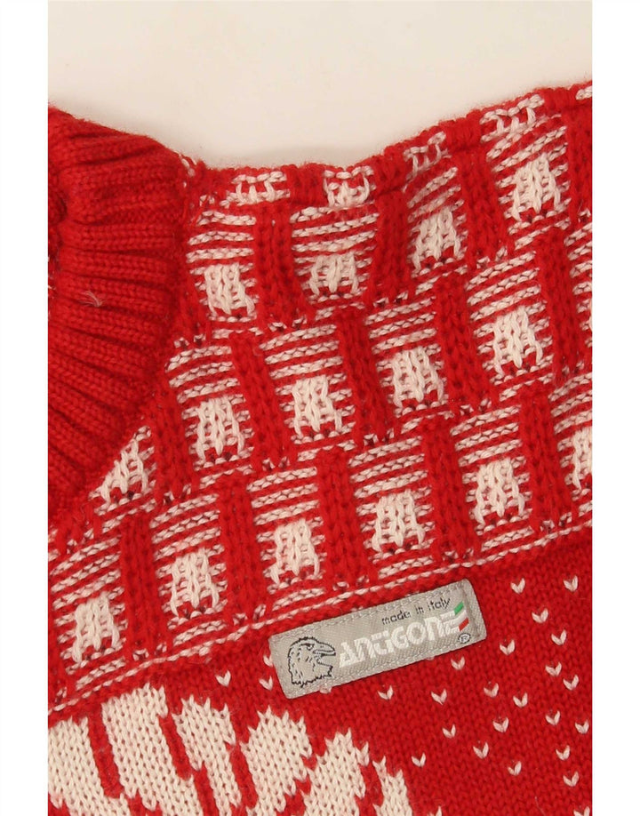 Maglione maglione girocollo da uomo vintage rosso medio Fair Isle Novità