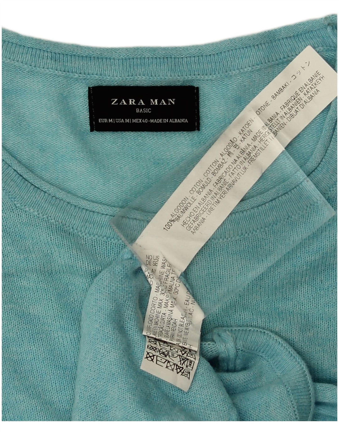 Maglione maglione girocollo da uomo Zara in cotone blu medio